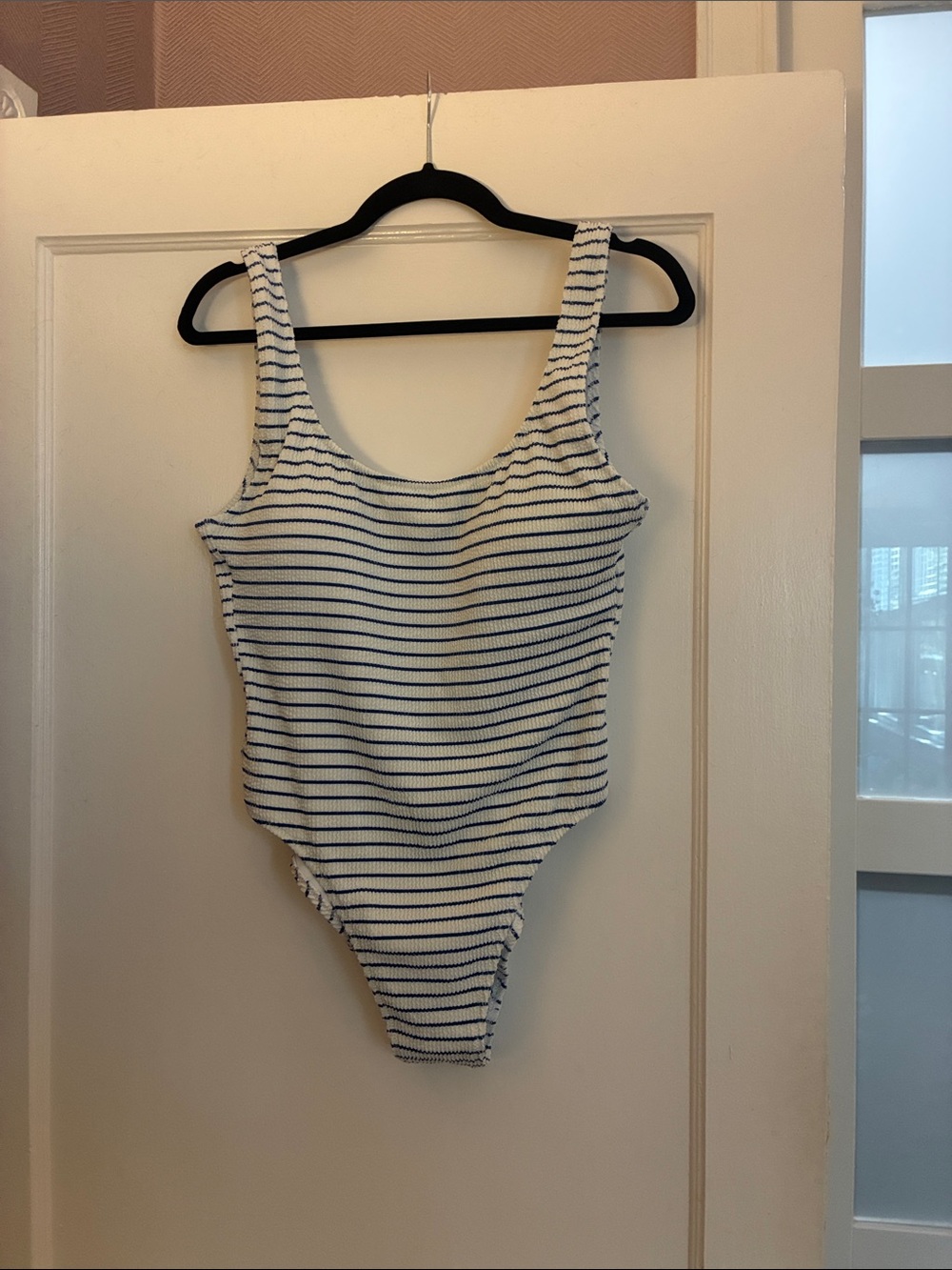 J. Crew White and Navy Striped Scoop One-Piece Swimsuit NWT